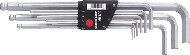 Stiftschlüssel Sechskant lang mit Kugelkopf Satz 9-tlg. im Halter SW1,5mm-10mm