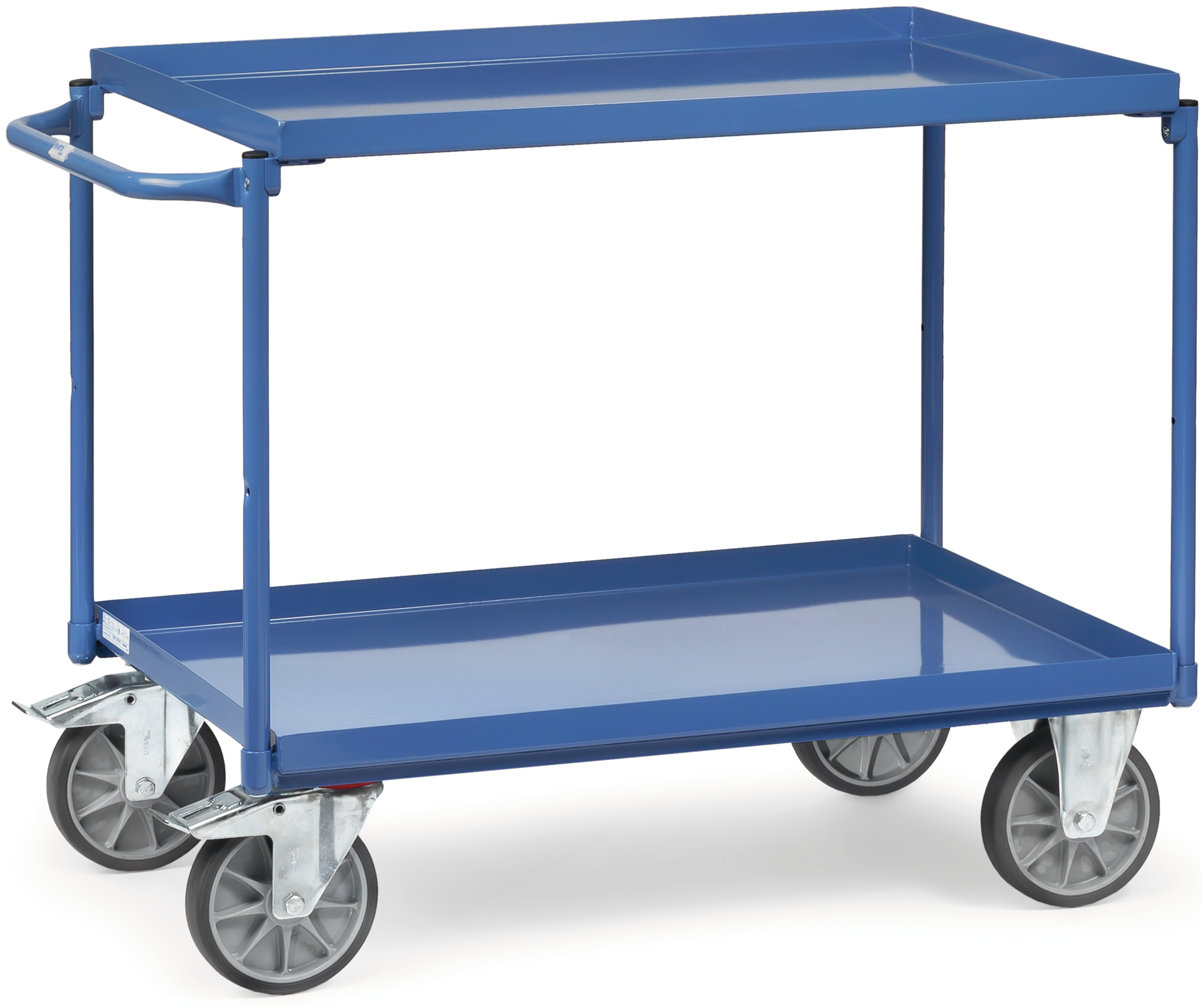 Tischwagen 2 Stahlwannen 2 Etagen RAL5007 400kg 850x500mm