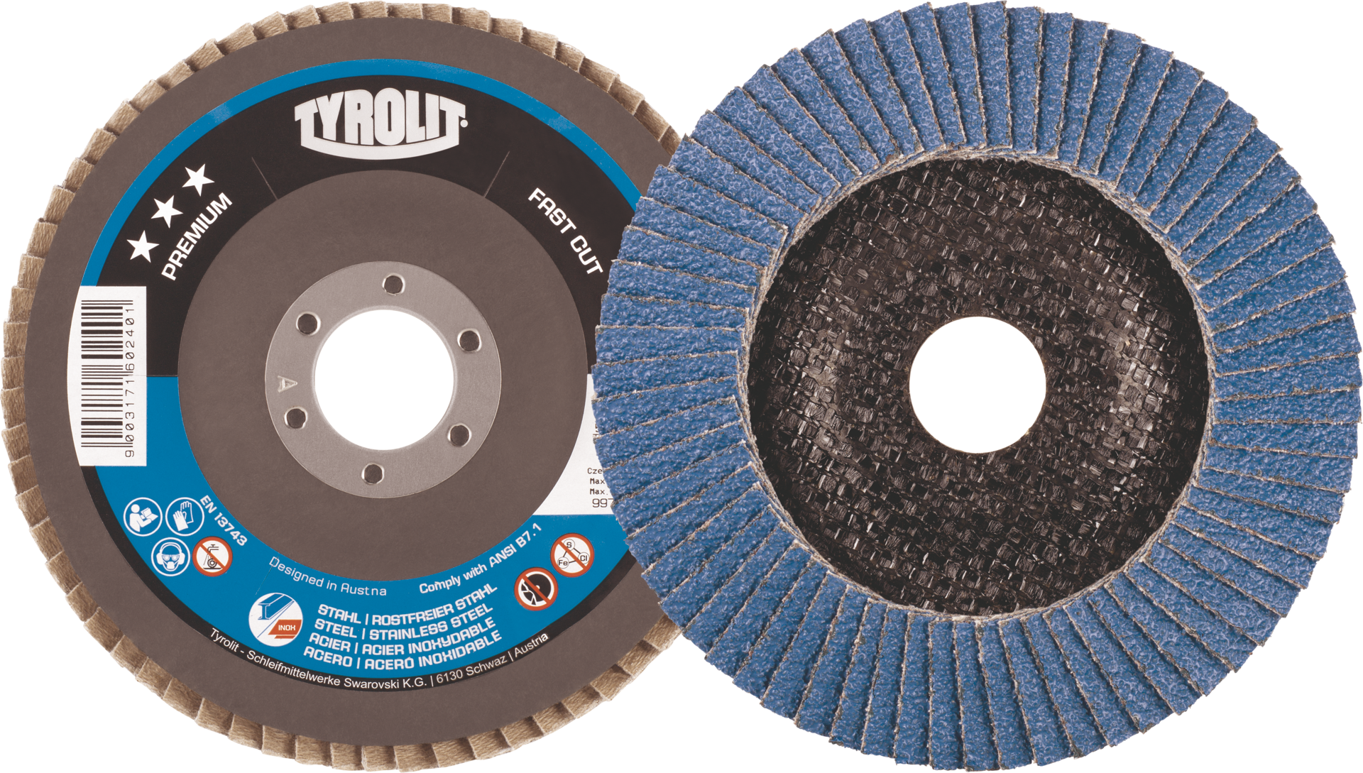 Fächerschleifscheibe Premium Fast Cut Stahl/VA gerade D115mm K80