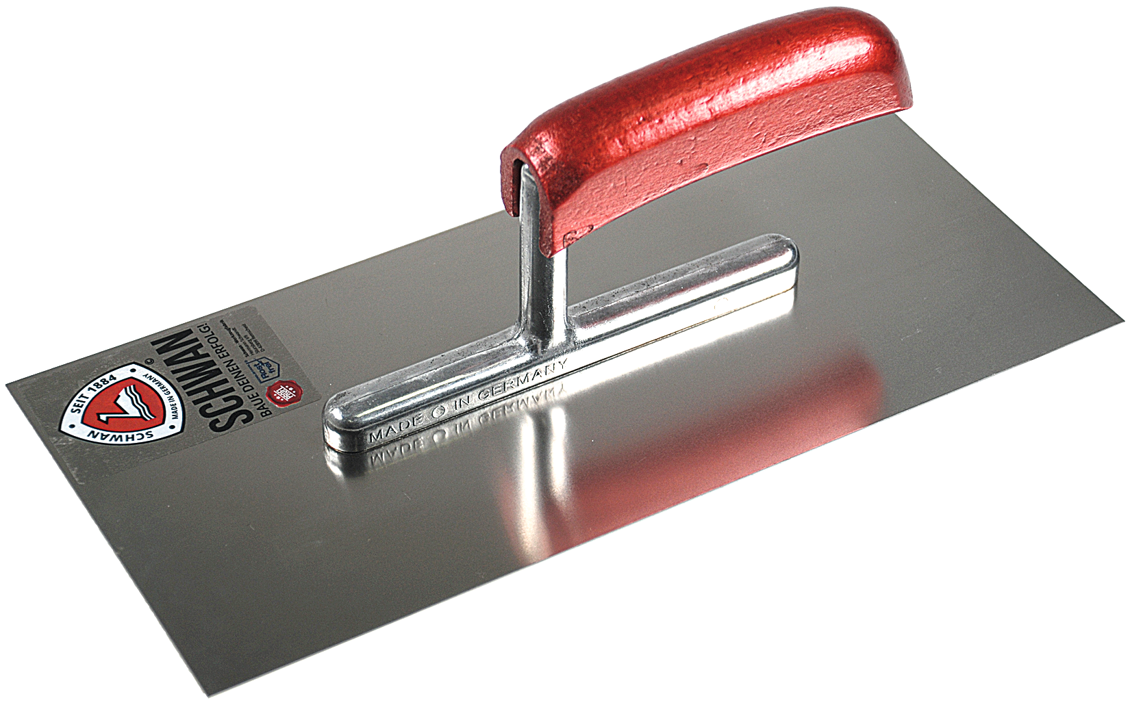 Glättkelle Edelstahl mit gebogenem Holzgriff 280x130mm