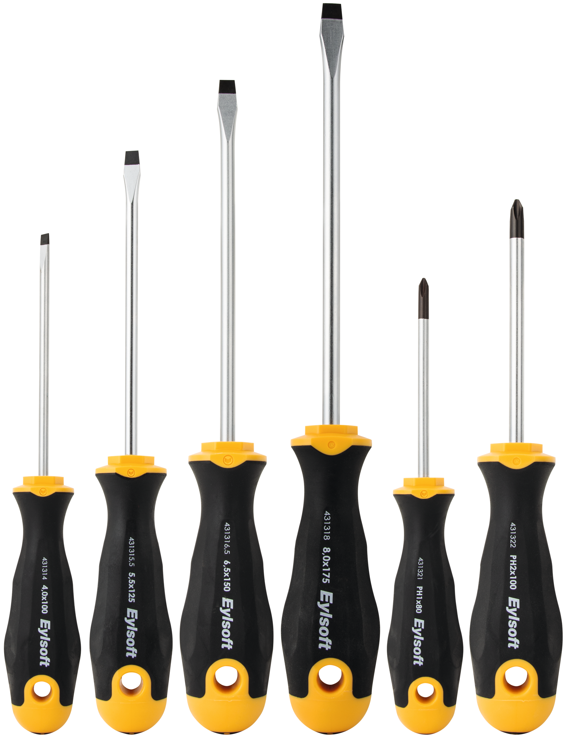 Schraubendreher Satz mit Mehrkomponentengriff Eylsoft 6-teilig Schlitz/PH