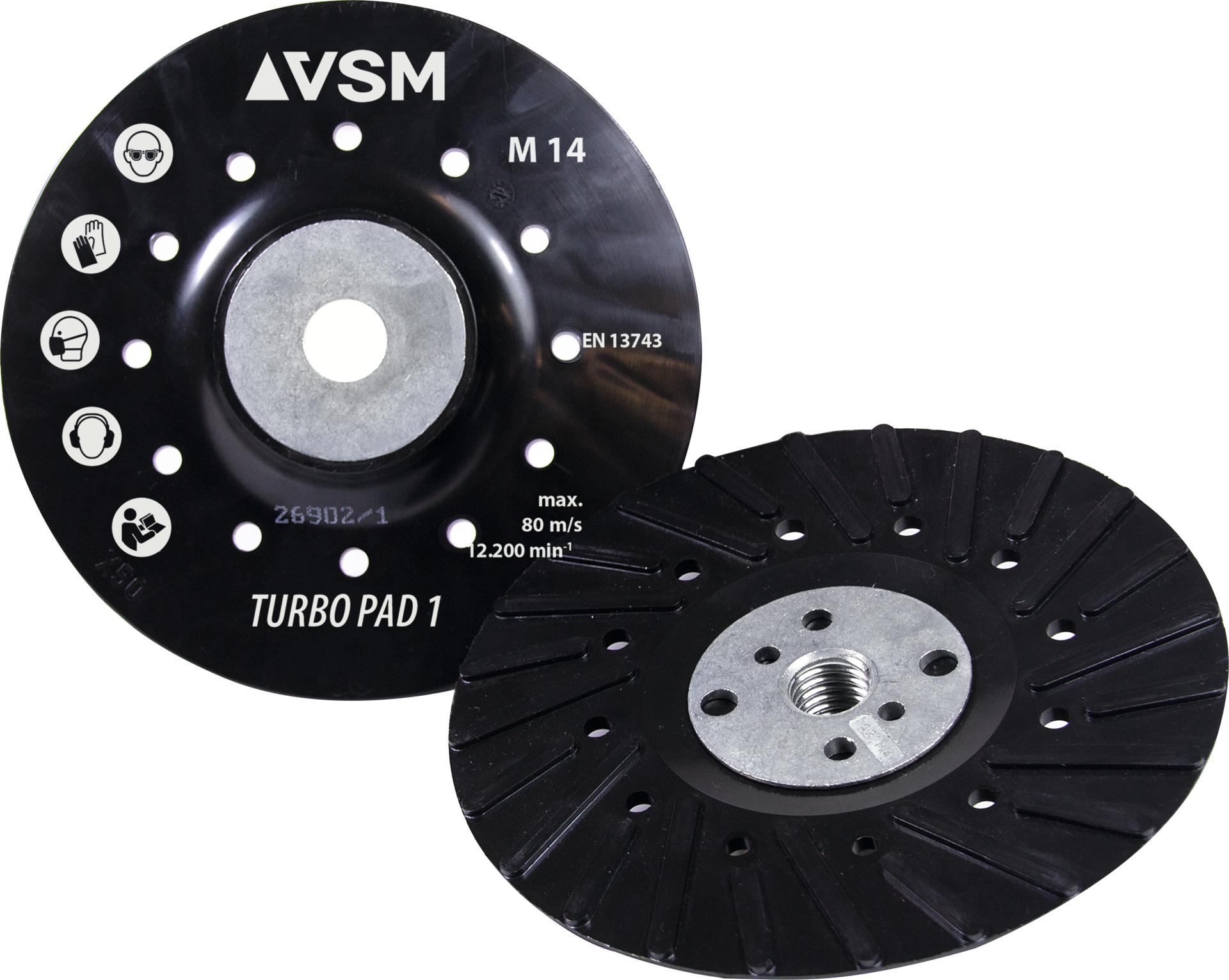 Stützteller Fiberscheiben hart Turbo Pad 1 mit Gewindeflansch und Kühlrippen M14 D115mm