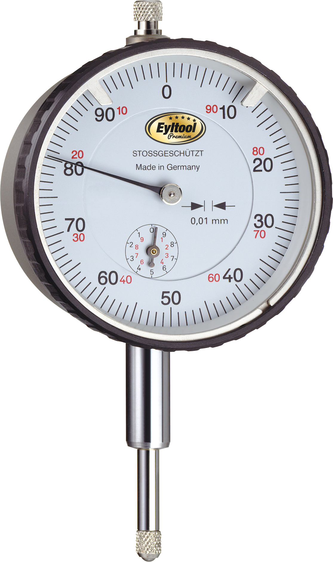 Messuhr stoßgeschützt DIN878 ZU1,0mm MS10mm Abl. 0,01mm AD58mm