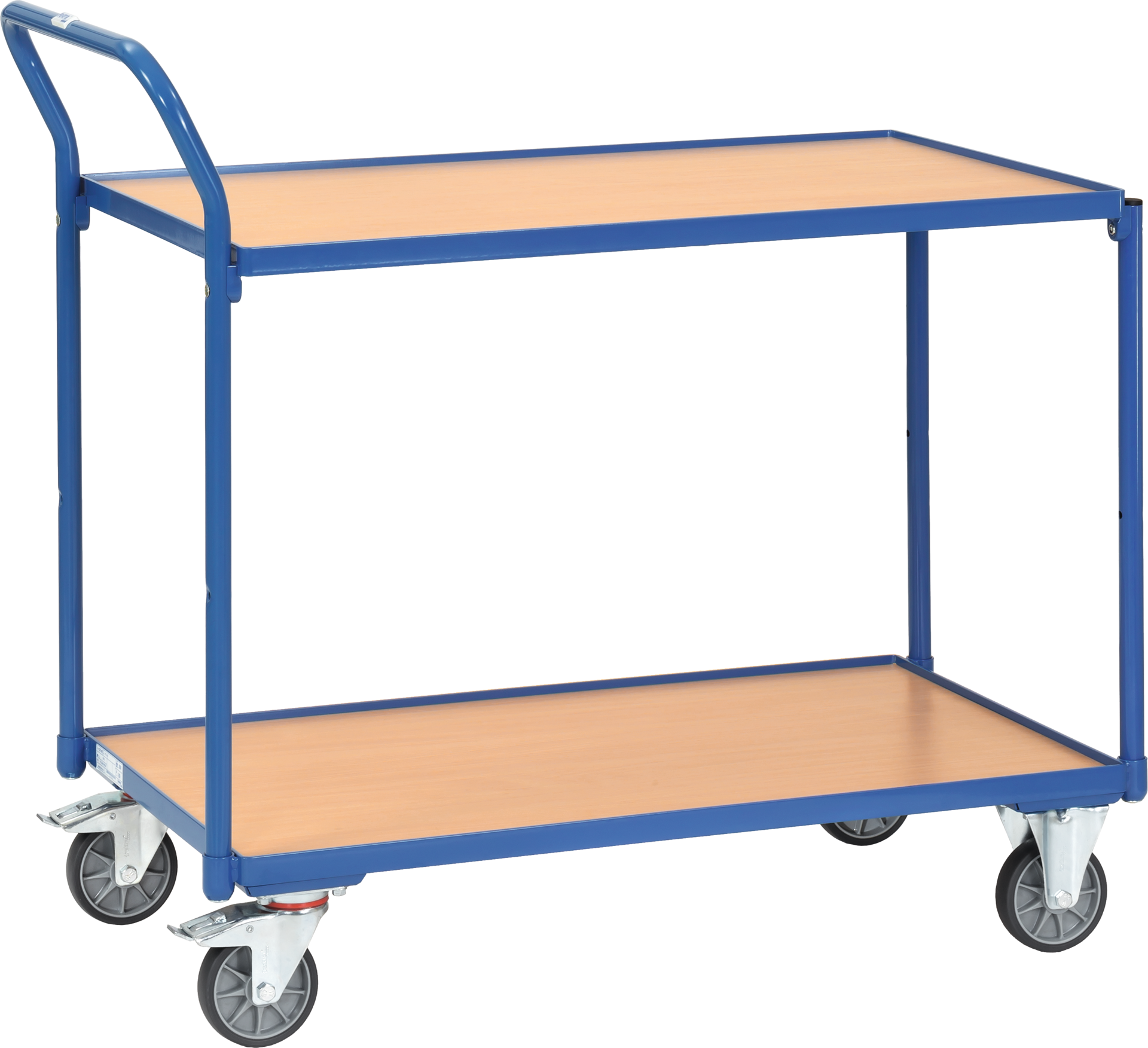 Tischwagen mit 2 Ebenen und 12mm hohem Rand RAL5007 300kg 1000x600mm