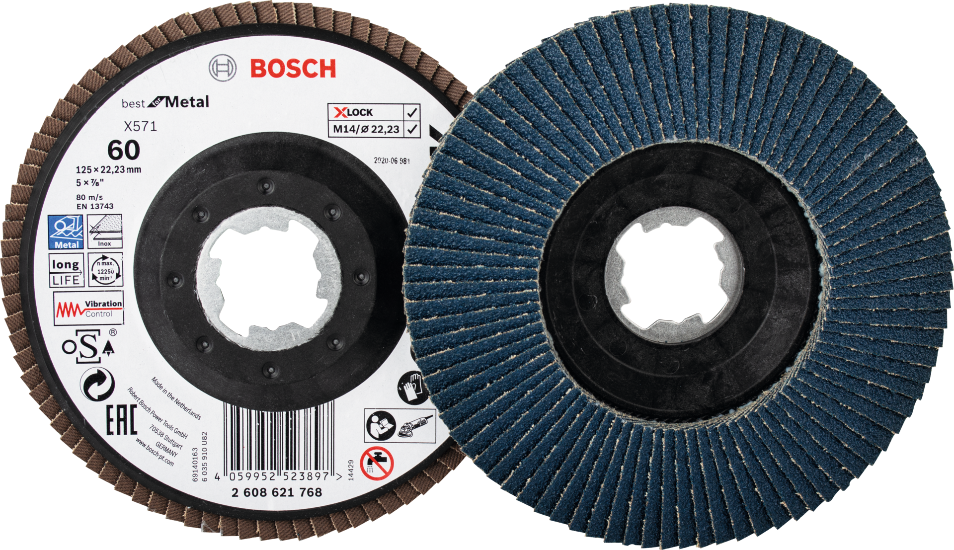 Fächerschleifscheibe Stahl/VA X-Lock gekröpft D125mm K60