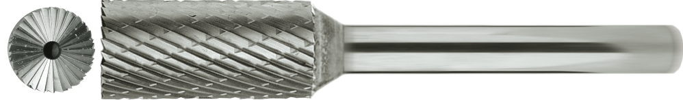 Frässtift HM Kreuzverzahnung Schaft 6mm Zylinderform ZYAS mit Stirnverzahnung D4mm L16mm