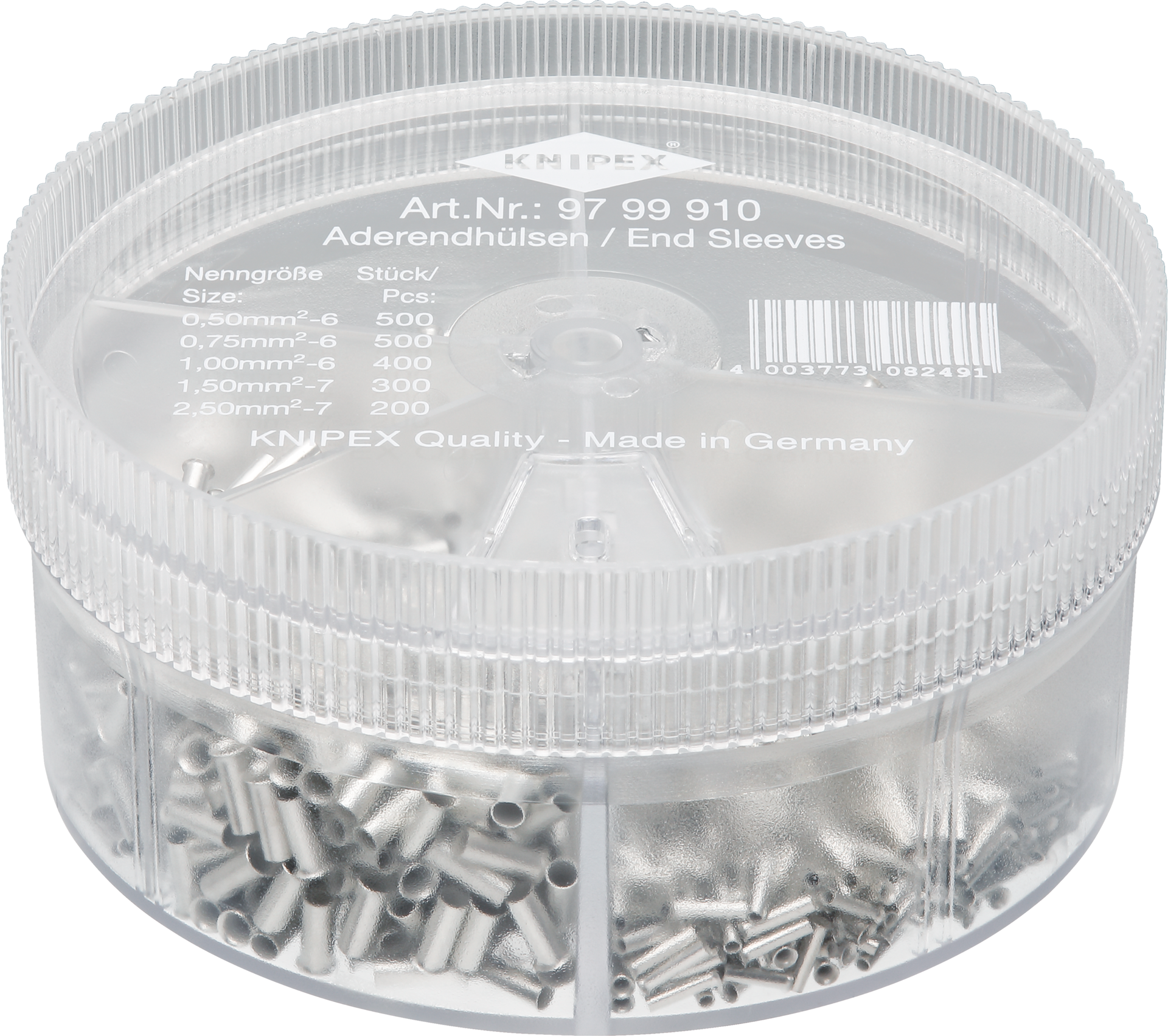Aderendhülsen Satz in Kunststoffdose 0,5mm²-2,5mm² nicht isoliert