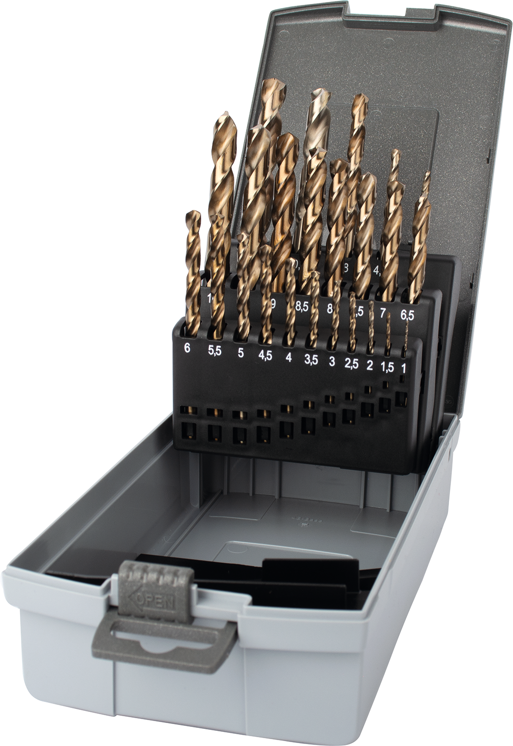 Spiralbohrer Satz HSSE & Kernlochbohrer VA Typ N 135° DIN338 Steigung 0,5mm 24-tlg. D1-10,5mm