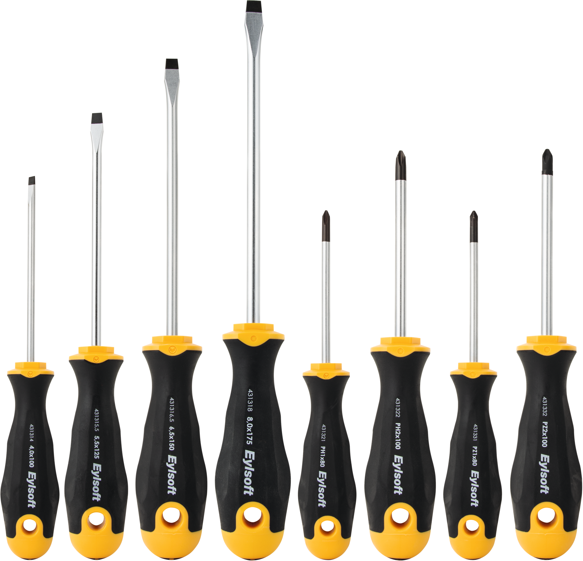 Schraubendreher Satz mit Mehrkomponentengriff Eylsoft 8-teilig Schlitz/PH/PZ