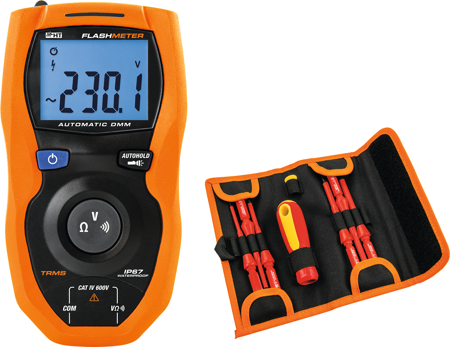 Multimeter Digital TrueRMS bis 600 V AC/DC IP67 stoßfest mit integr. Taschenlampe