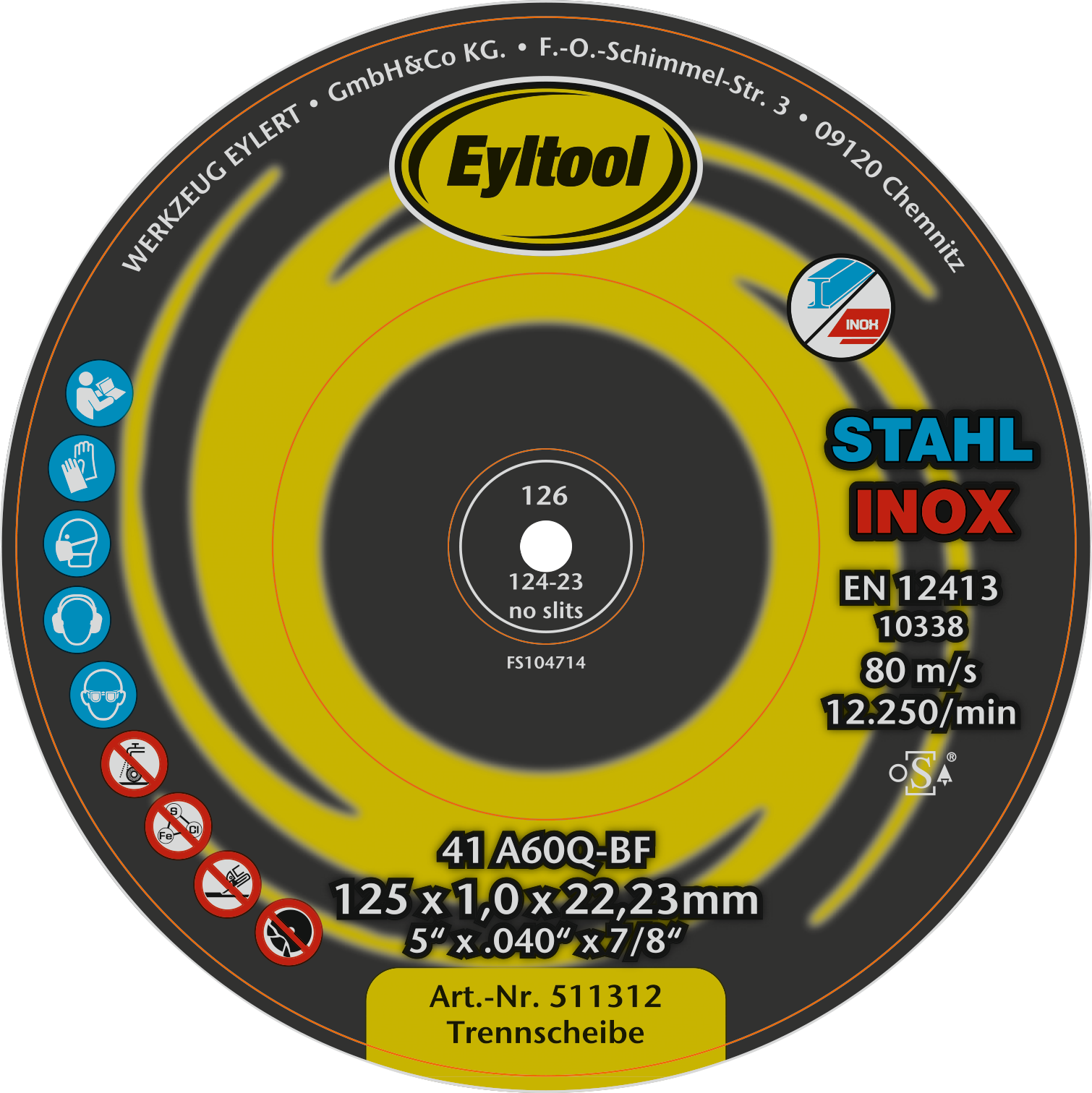 Trennscheibe Stahl/VA gerade D125mm B2,5mm Bohrung 22,23mm
