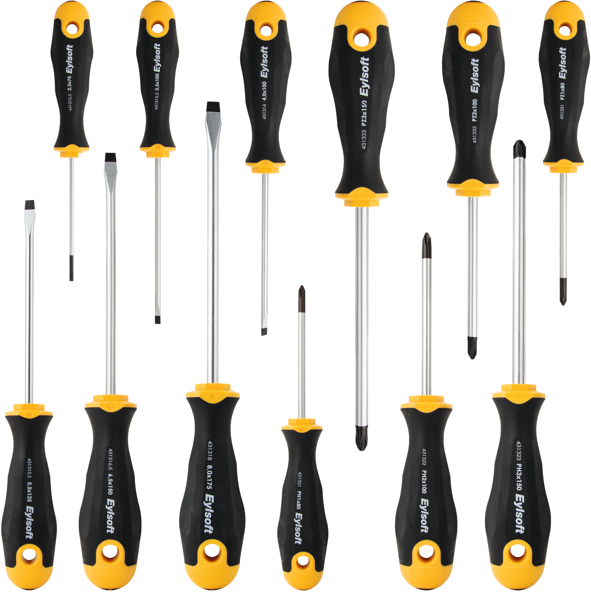 Schraubendreher Satz mit Mehrkomponentengriff Eylsoft 12-teilig Schlitz/PH/PZ