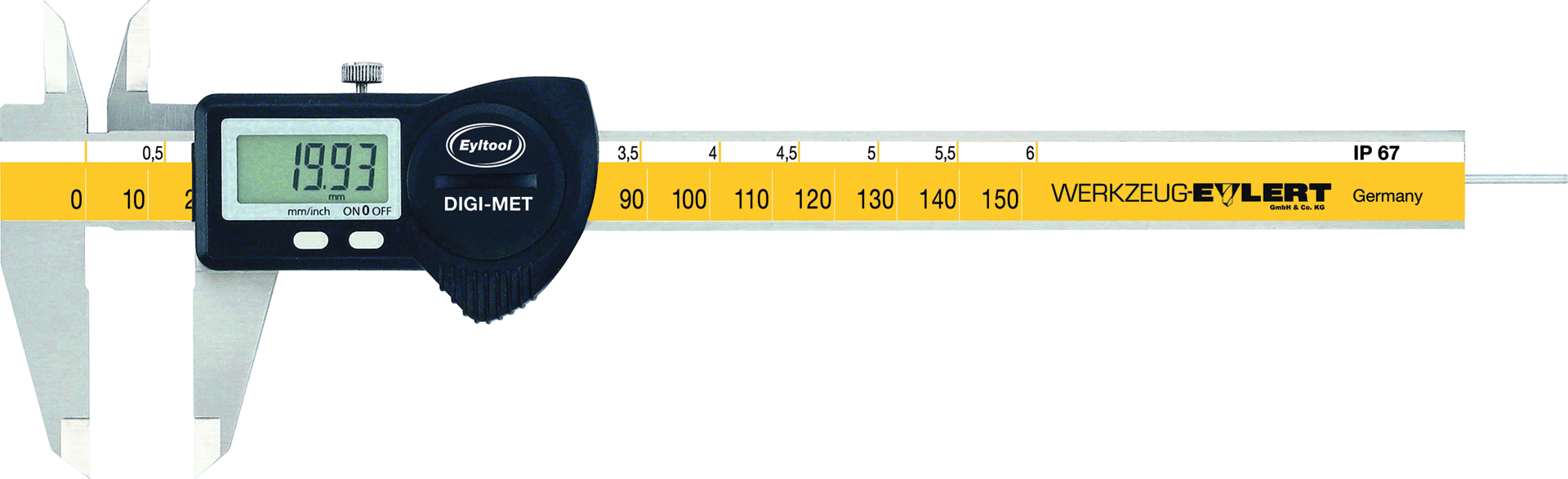 Messschieber Digital IP67 Abl. 0,01mm DIN862A rundes Tiefenmaß MB150mm
