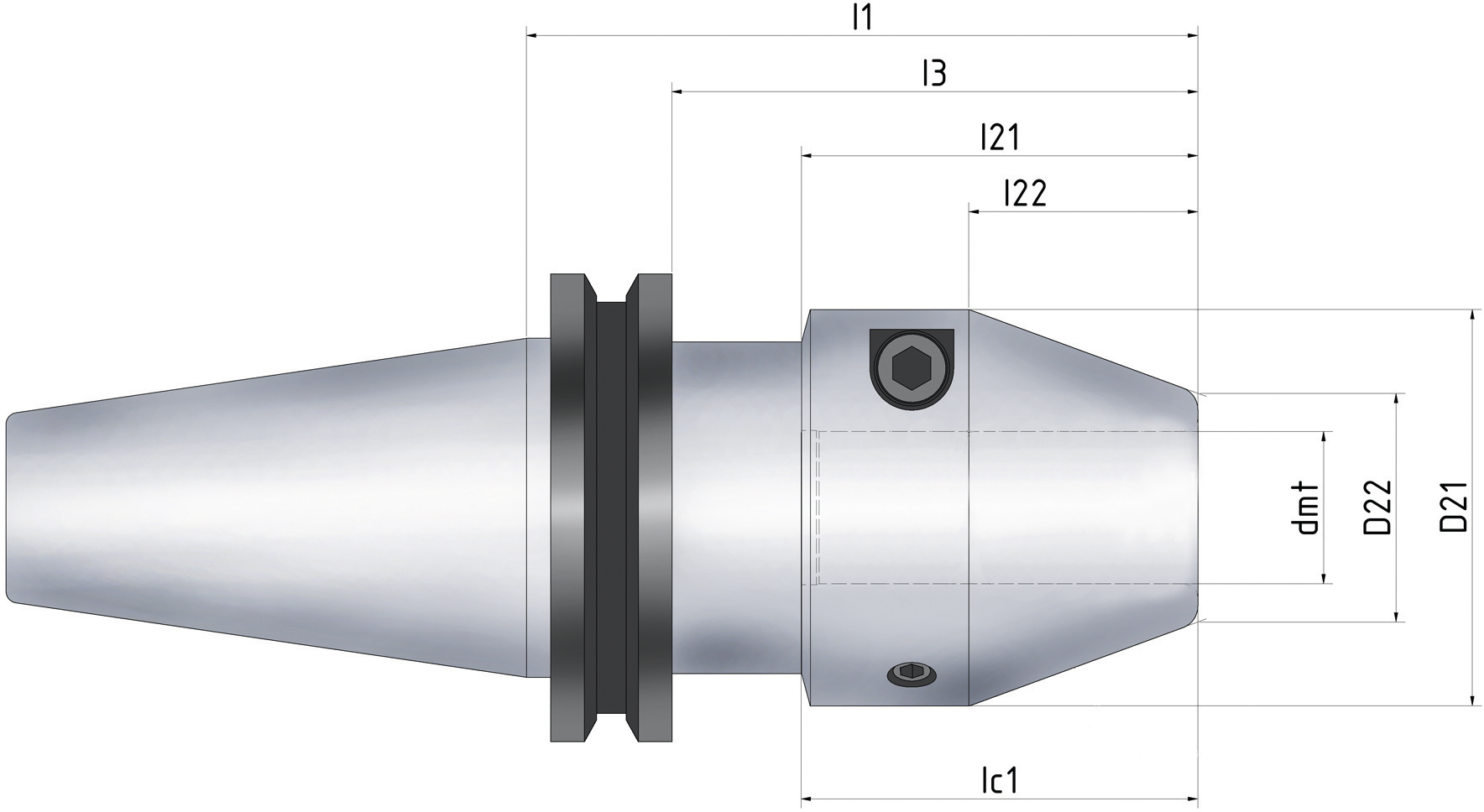Hydro-Dehnspannfutter HYDRO-GRIP® SK50 HPC/HSC Form AD DIN69871 mit IK DxL 20X150mm