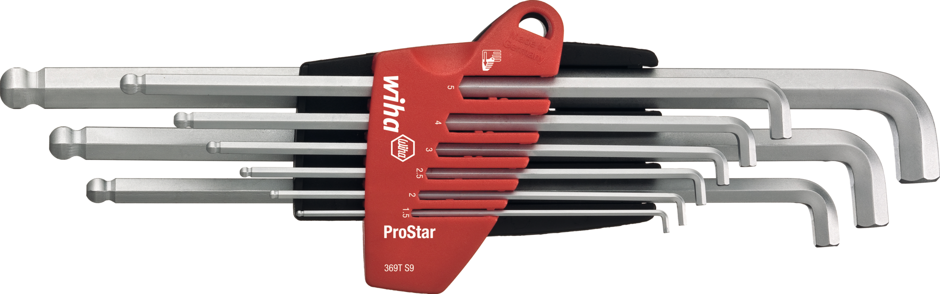 Stiftschlüssel Sechskant lang mit Kugelkopf Satz 9-tlg. im Kunststoff-Halter SW1,5mm-10mm