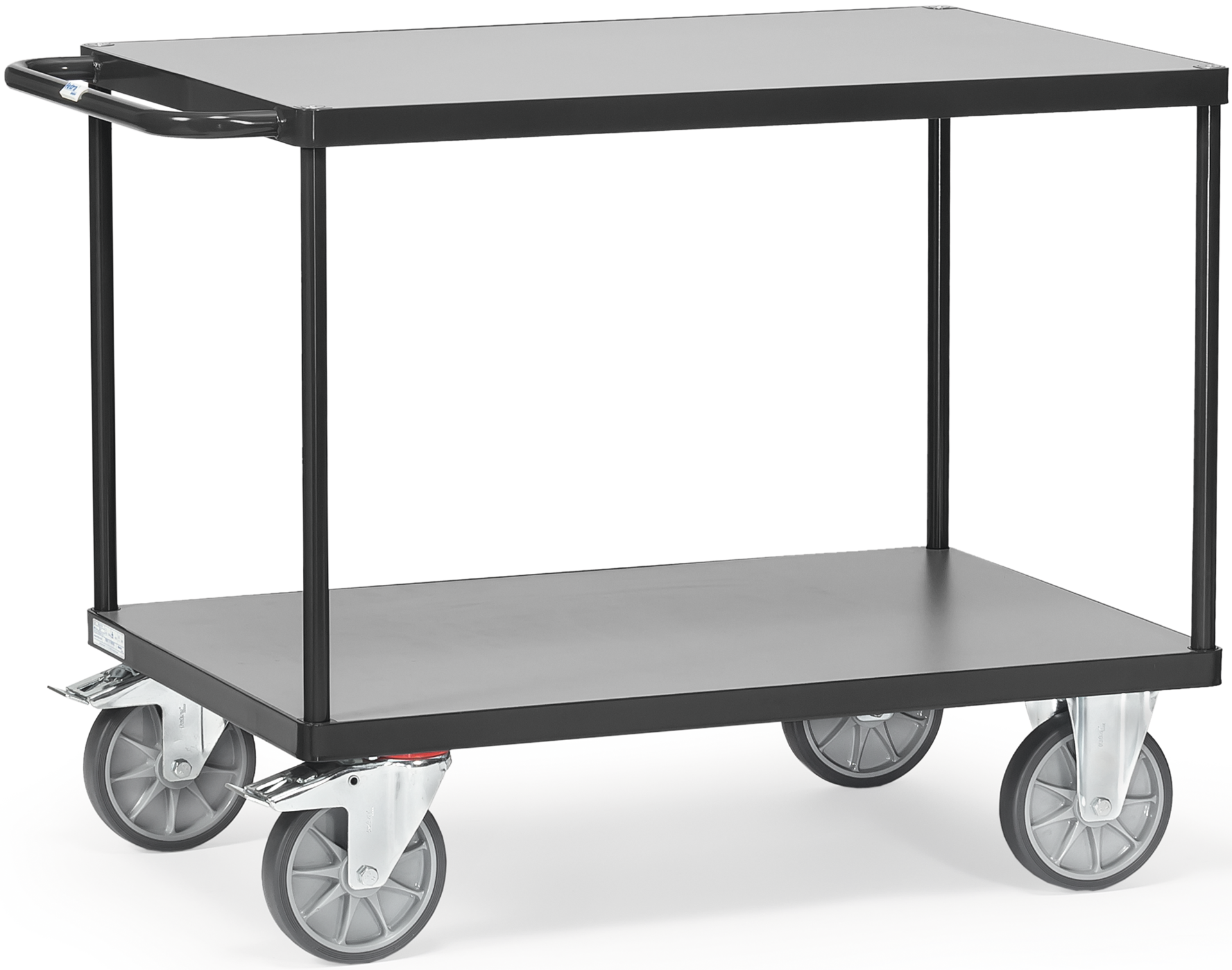 Tischwagen 2 Ebenen planaufliegend RAL7016 600kg TPE-Bereifung 1000x700mm