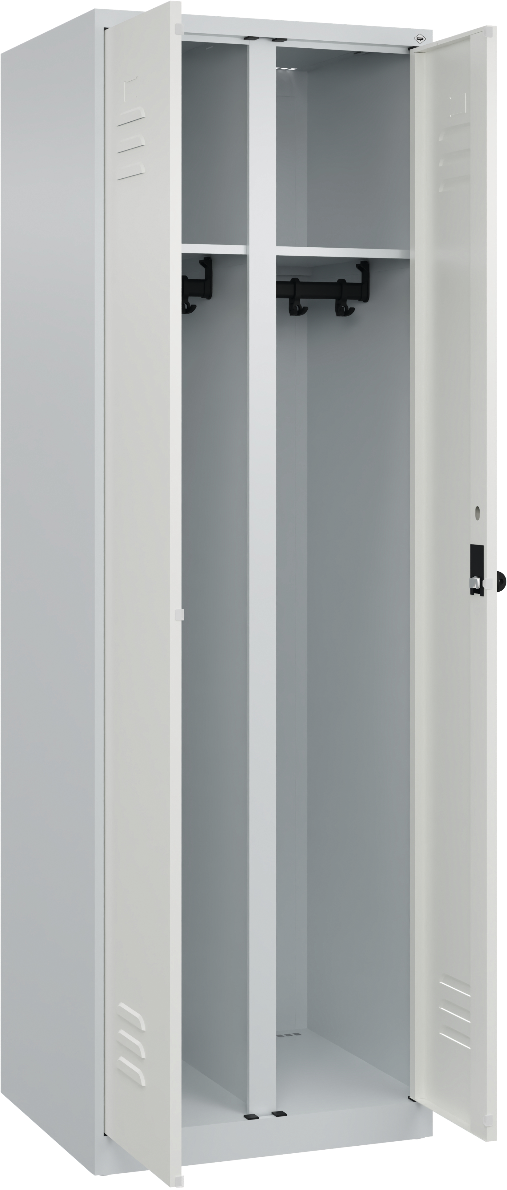 Doppel-Garderobenschrank bodenstehend 2 Abteile 300mm RAL7035 H1850 x T500 x B600mm