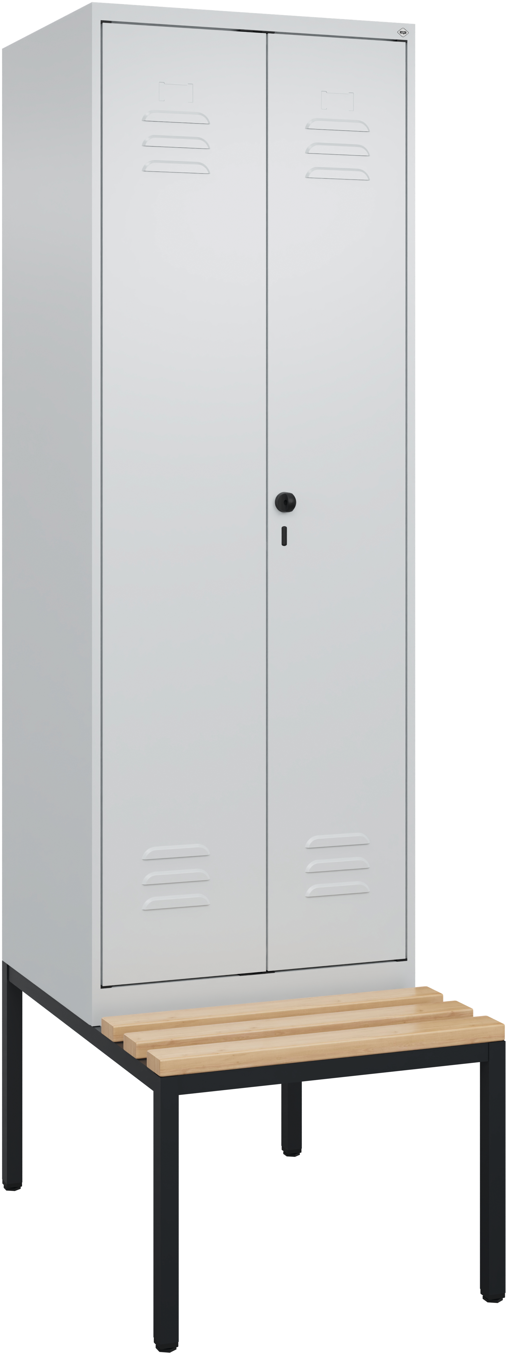 Doppel-Garderobenschrank Sitzbank 2 Abteile 300mm RAL7035 B600 x H2120 x T500/815mm