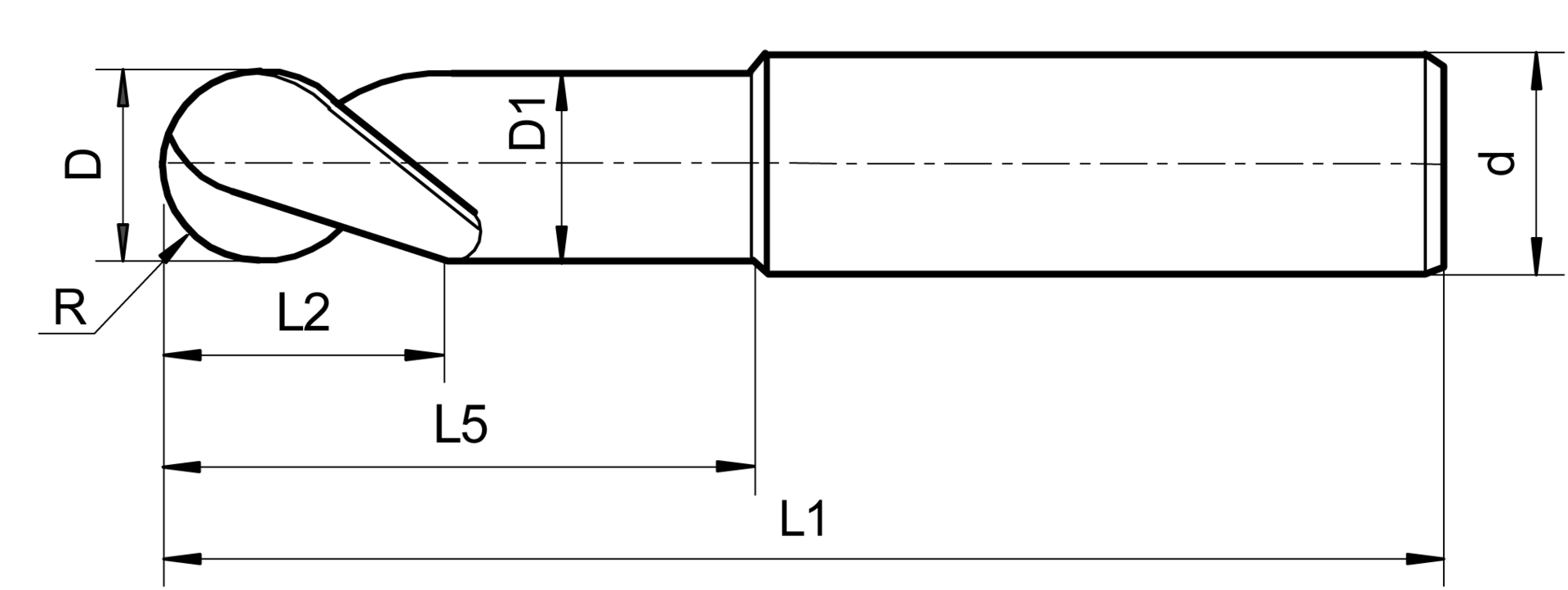Vollradiuskopierfräser lang VHM Spektral Z2 HSC Typ ALU WN/DIN6535-HA D16mm