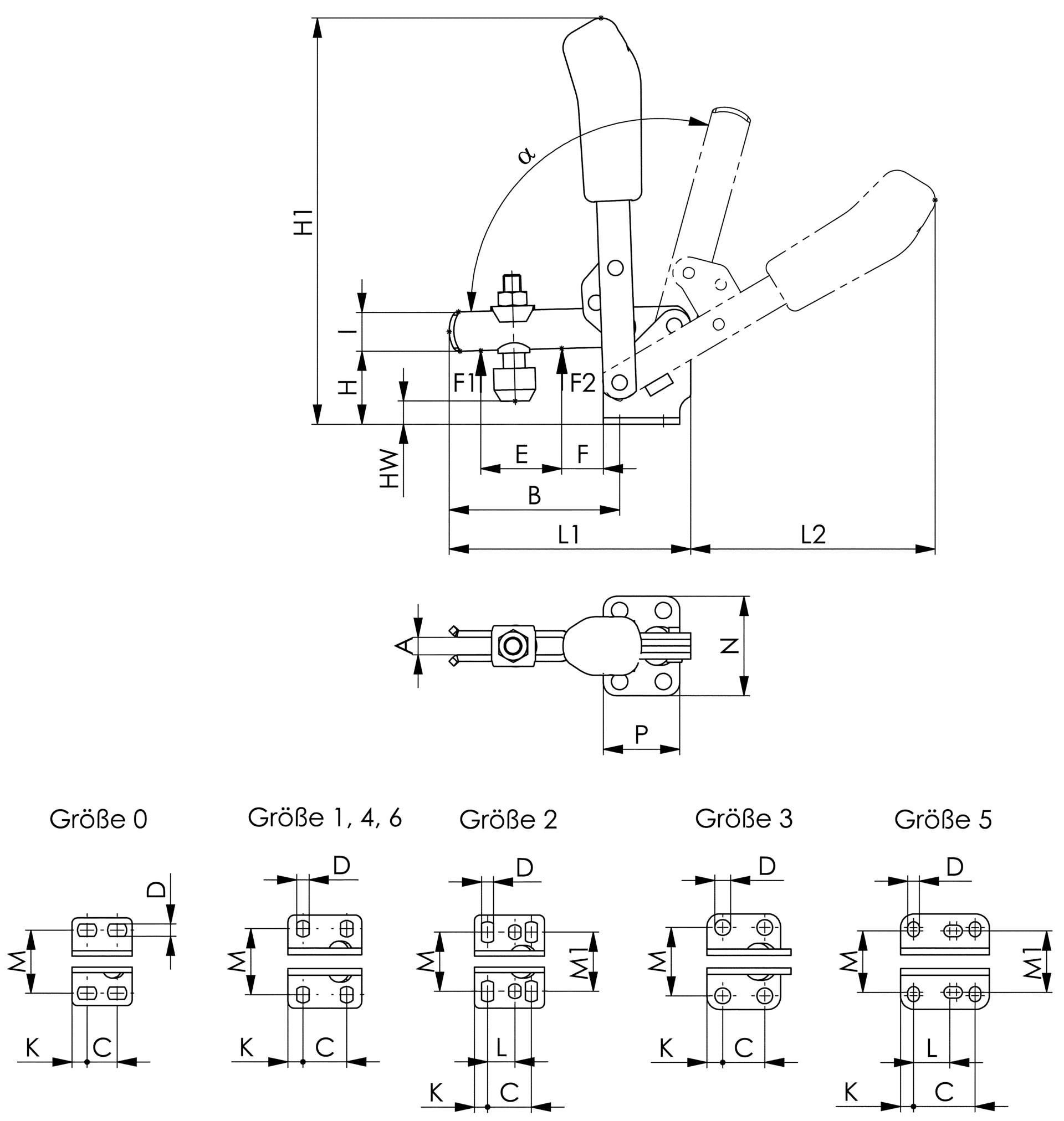 Senkrechtspanner waagerechter Fuß H332mm L231mm Gr. 6