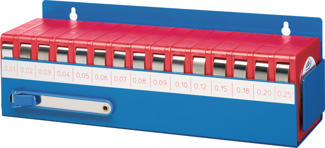 Lehrenband Sortiment L5000mm B13mm Stahl 17-teilig im Wandhalter S0,01-0,25mm