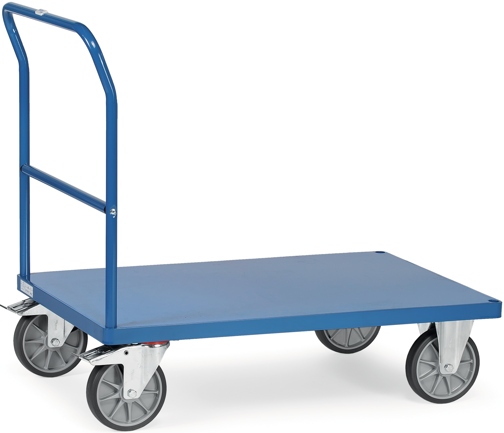 Schiebebügelwagen RAL5007 mit Blechplattform Tragkraft 500kg 850x500mm