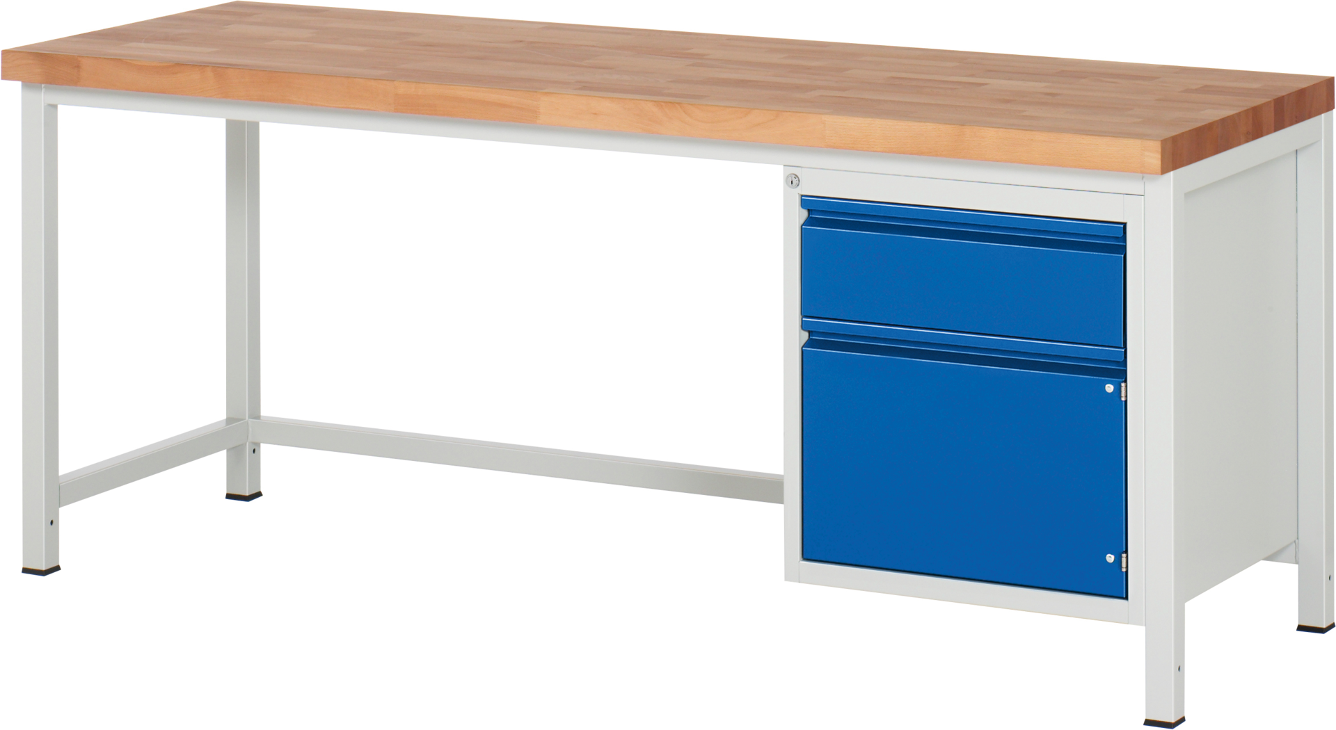 Werkbank Kompakt mit Höhenverstellung "EYL 2" Ned RAL7035/5010 1 Schublade, 1 Tür T700 x H840-1040 x B2000mm