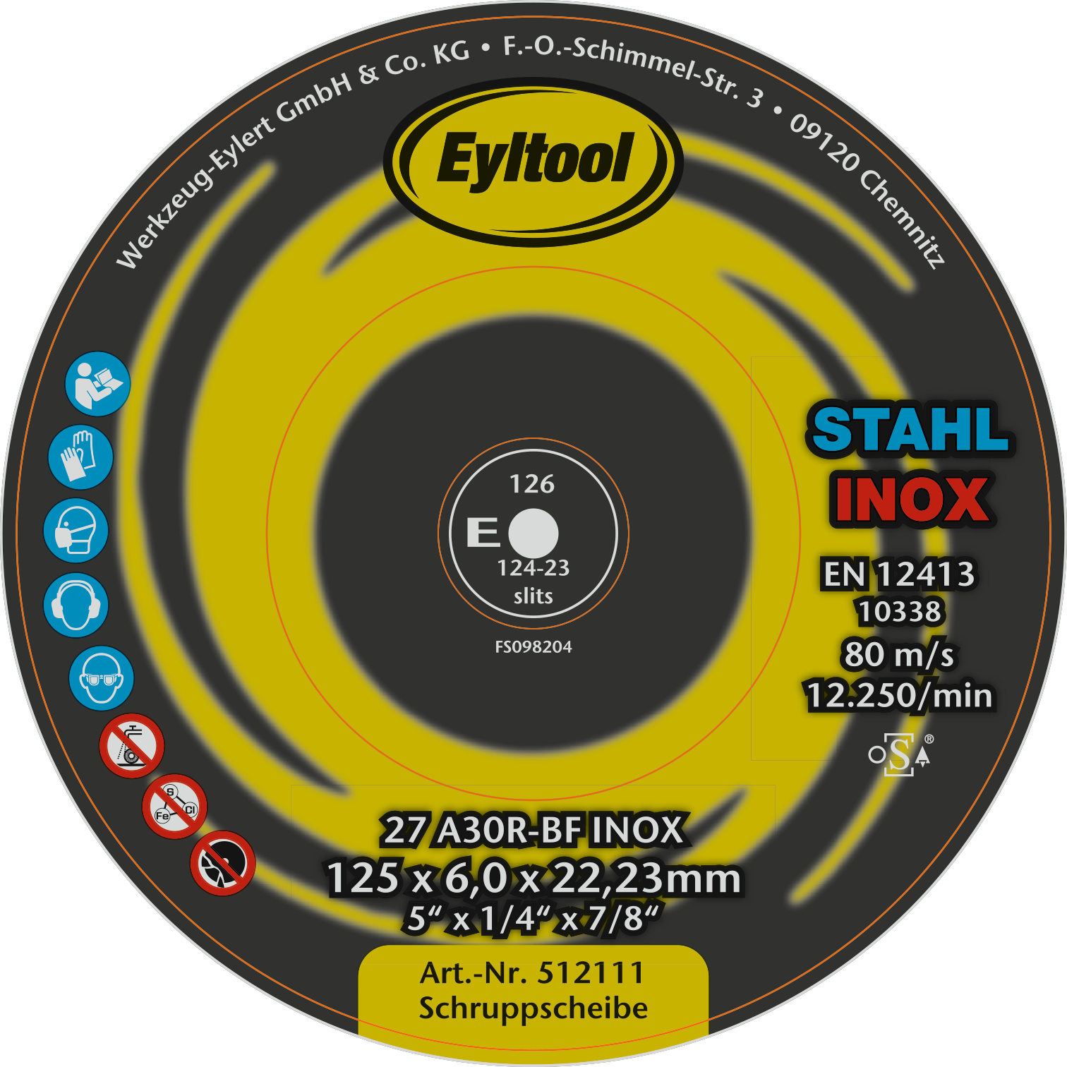 Schruppscheibe Stahl/VA gekröpft D125mm B6mm