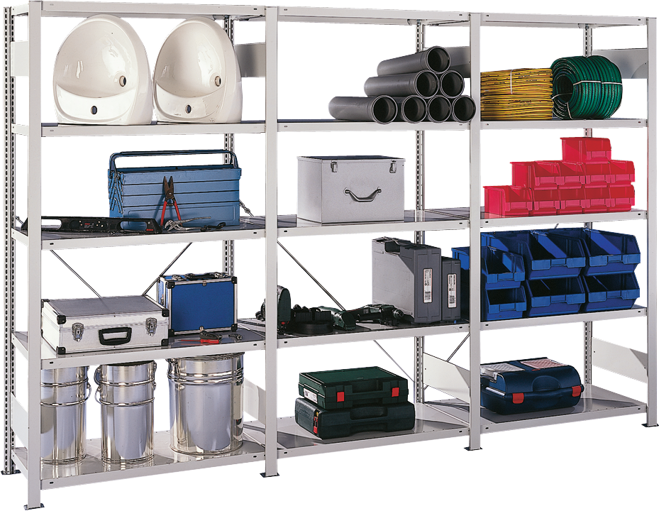 Steckregal META CLIP 150 Anbauregal verzinkt 4 Fachböden 150kg B1000 x H2000 x T600mm