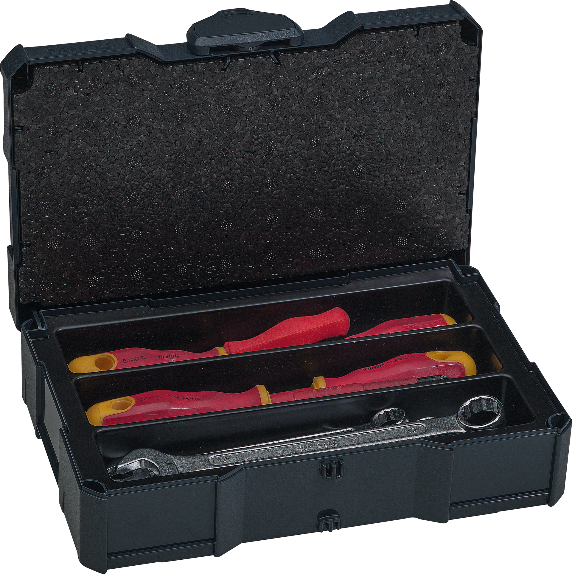 Mini-Systainer® T-Loc I mit Tiefziehteil 3-fach und Deckeleinlage RAL 7016