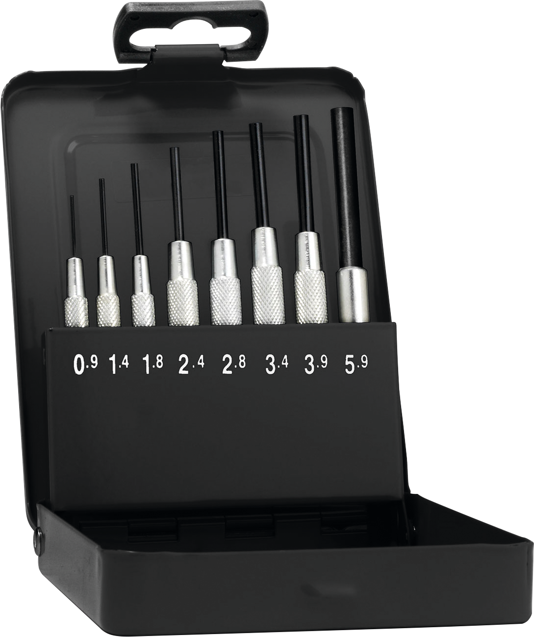 Splinttreiber Satz mit Führungshülse 8-tlg. D0,9-1,4- 1,8-2,4-2,8-3,4-3,9-5,9mm