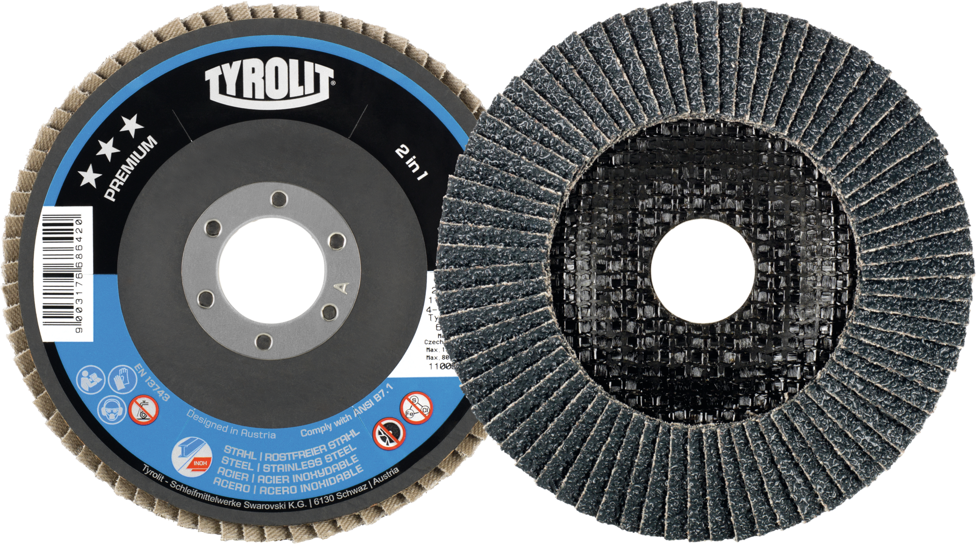 Fächerschleifscheibe Stahl/VA Premium gewölbt D125mm K60