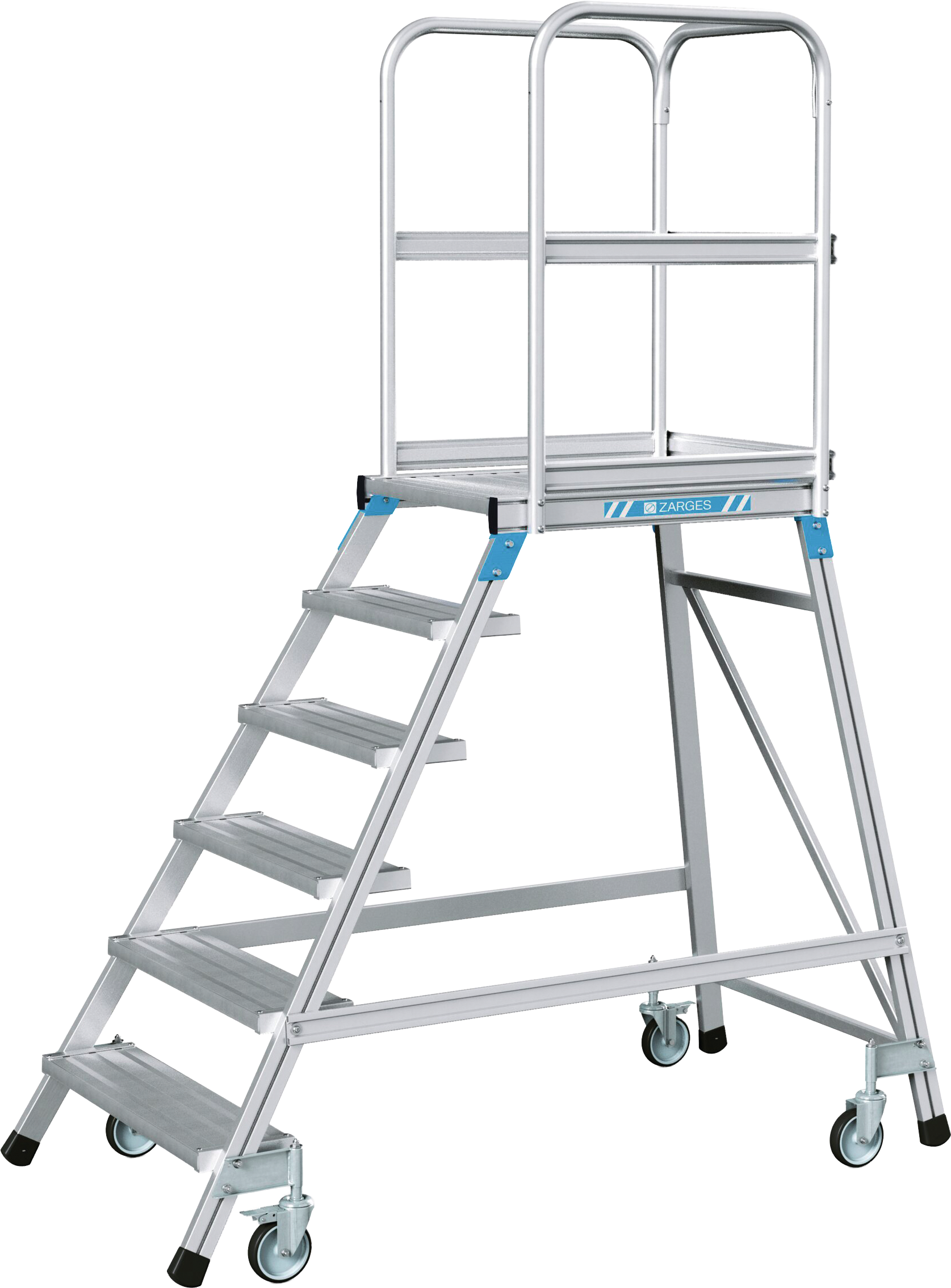 Podesttreppe fahrbar 6 Stufen Plattformhöhe 1,44m