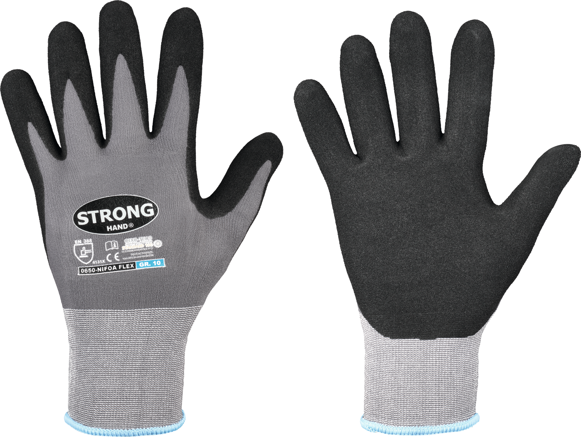 Feinstrickhandschuh Polyamid mit Nitrilbeschichtung Öl- und Wasserabweisend grau/schwarz Gr. 7