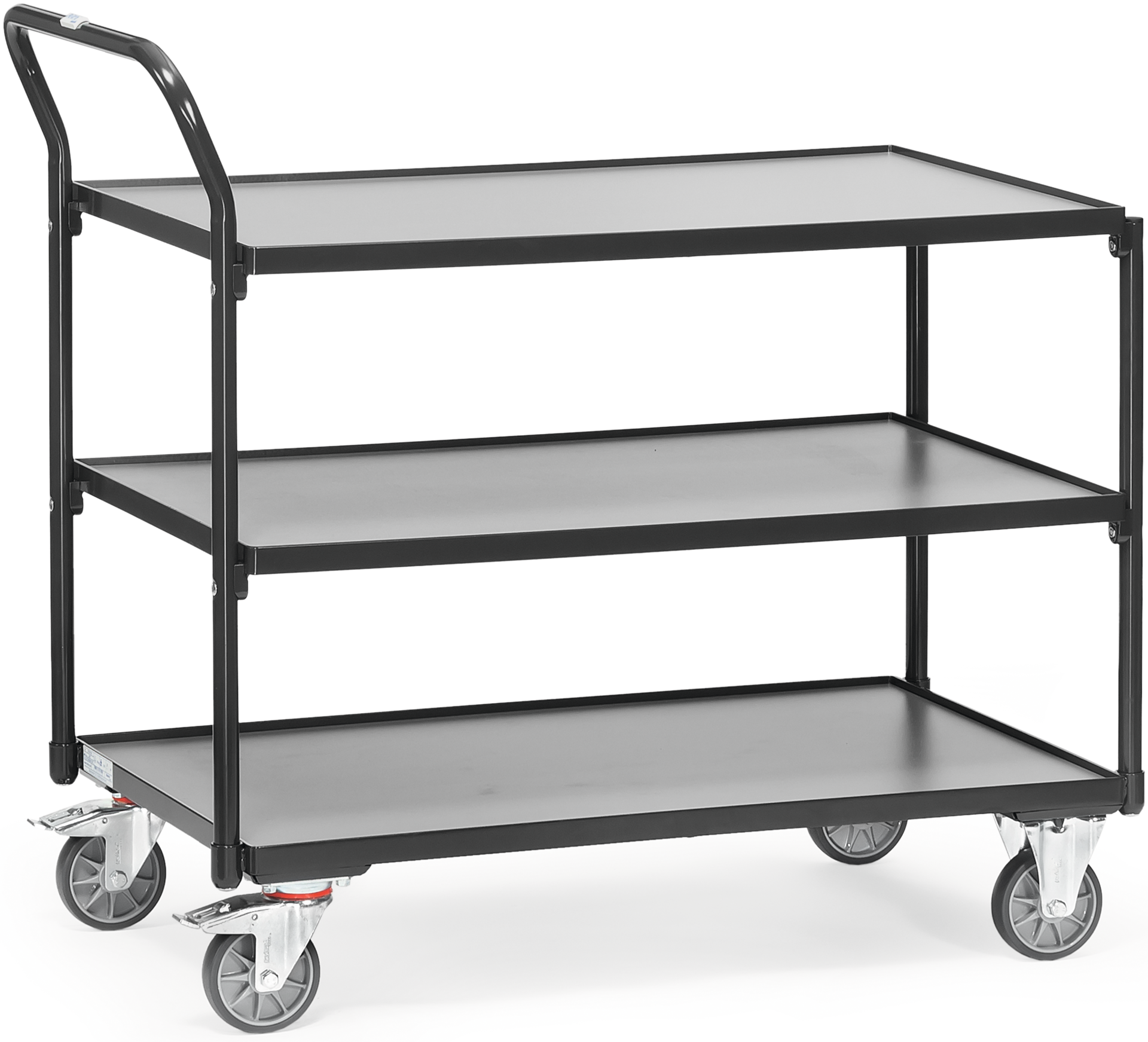 Tischwagen mit 3 Ebenen und 12mm hohem Rand RAL7016 300kg 1000x600mm