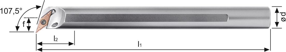 Bohrstange SVQB 107,5° IK Innenbearbeitung für VB.. 16.. WSP A25RSVQBR16 Stahl-Schaft rechts